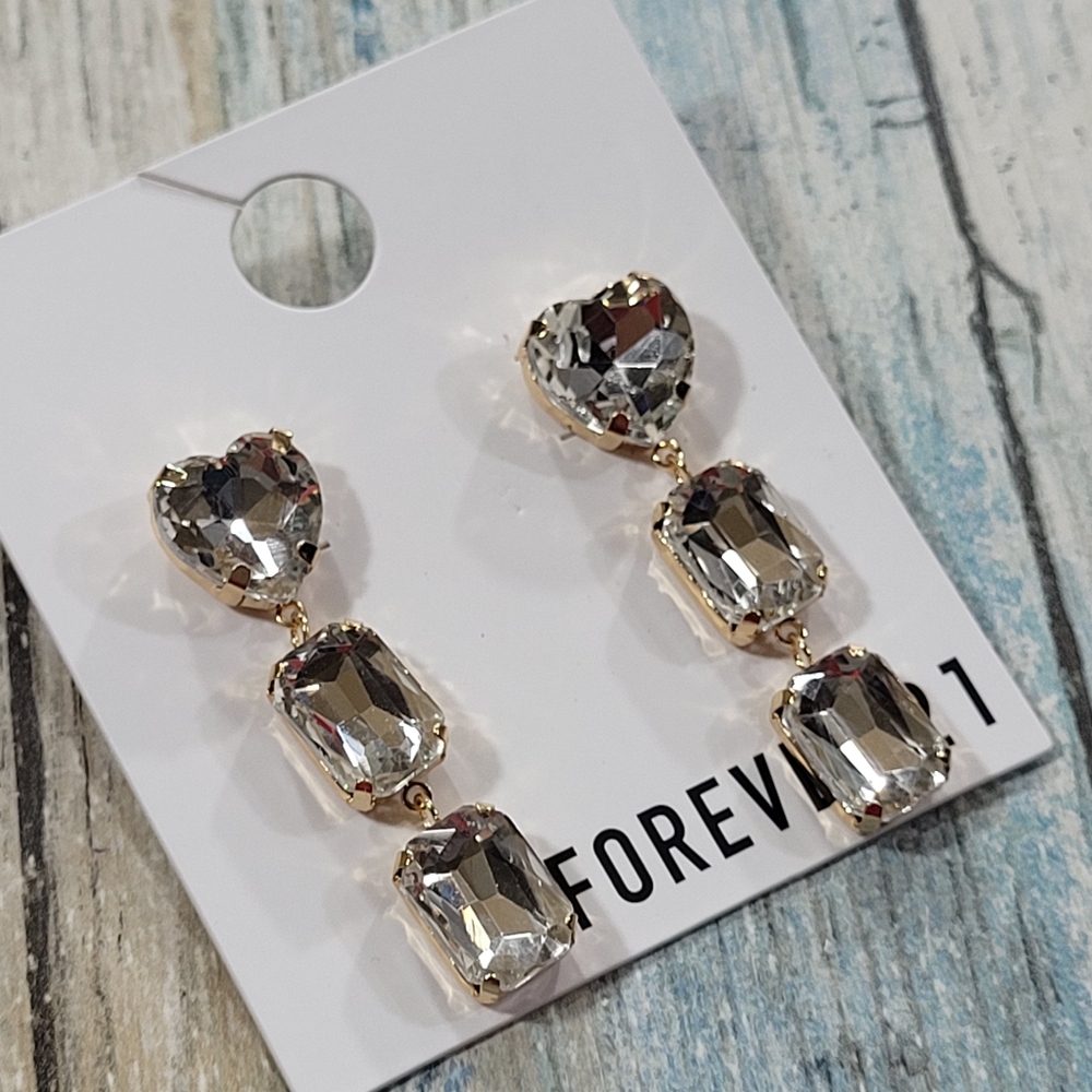 Forever 21 Gold Crystal Drop Earrings - Picture 3 of 5